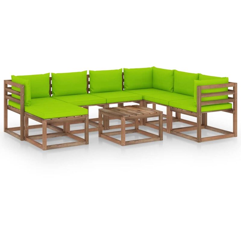 

vidaXL Juego de muebles de jardín 8 piezas con cojines verde brillante - Marrón