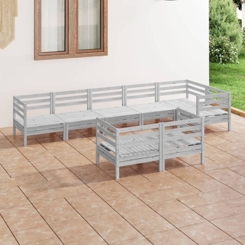 

Vidaxl - Juego de muebles de jardín 8 piezas madera maciza de pino gris - Gris