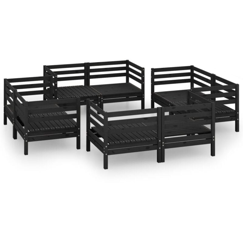

vidaXL Juego de muebles de jardín 8 piezas madera maciza de pino negro - Negro