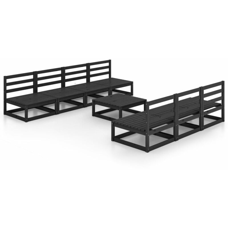 

vidaXL Juego de muebles de jardín 8 piezas negro madera maciza de pino - Negro