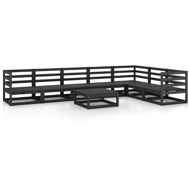 

vidaXL Juego de muebles de jardín 8 piezas negro madera maciza pino - Negro