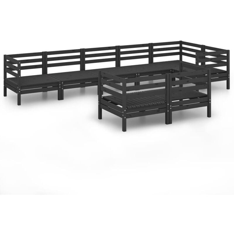 

vidaXL Juego de muebles de jardín 8 pzas madera de pino maciza negro - Negro