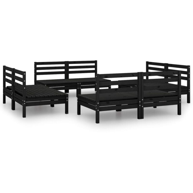 

vidaXL Juego de muebles de jardín 8 pzas madera maciza de pino negro - Negro