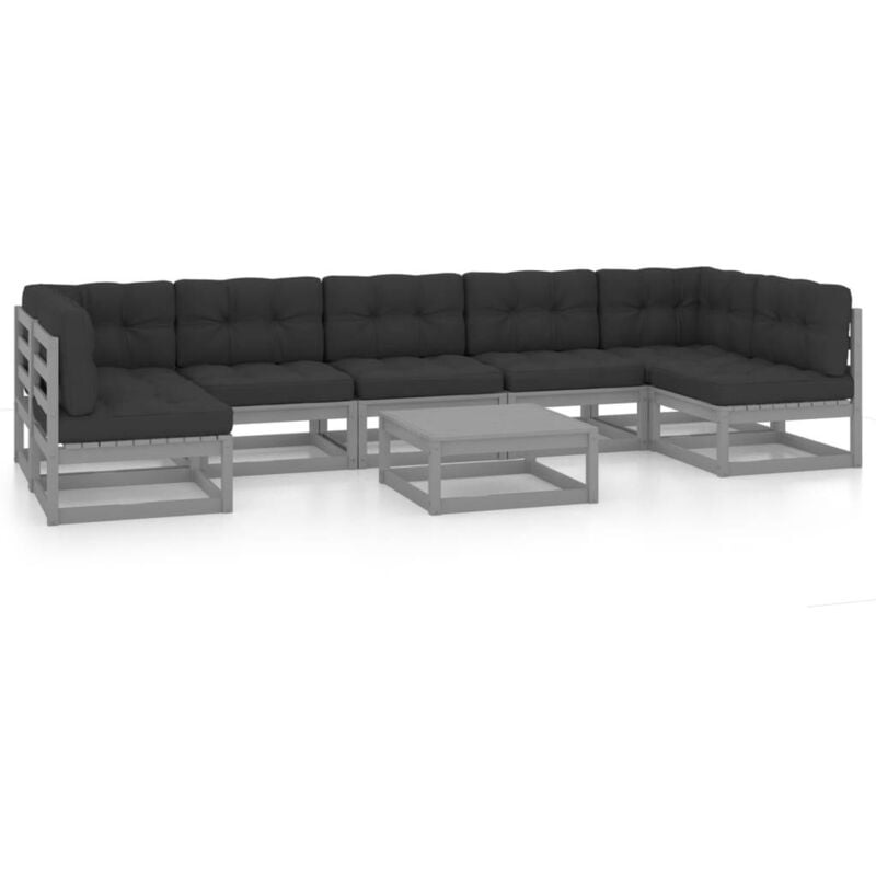 

vidaXL Juego de muebles de jardín 8 pzas y cojines gris madera pino - Gris
