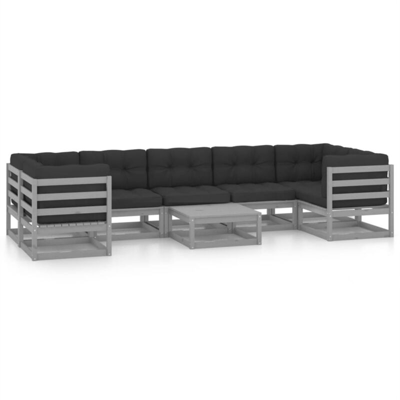 

vidaXL Juego de muebles de jardín 8 pzas y cojines gris madera pino - Gris
