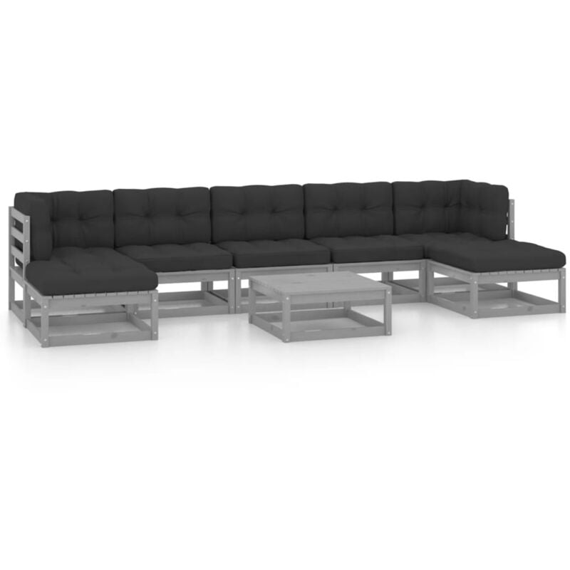 

vidaXL Juego de muebles de jardín 8 pzas y cojines gris madera pino - Gris
