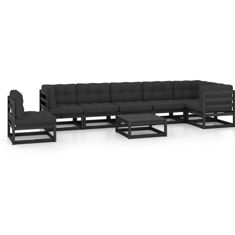 

Juego de muebles de jardín 8 pzas y cojines madera maciza pino - Negro - Vidaxl