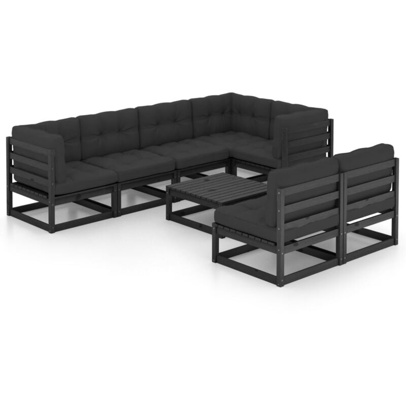 

Juego de muebles de jardín 8 pzas y cojines madera maciza pino - Negro - Vidaxl