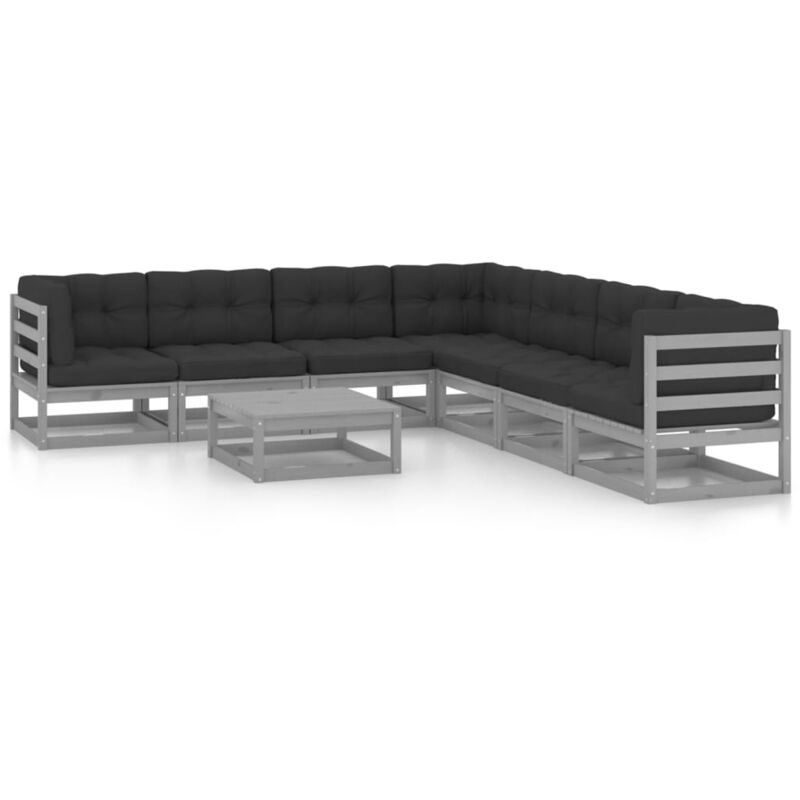 

Juego de muebles de jardín 8 pzas y cojines madera pino - Gris - Vidaxl