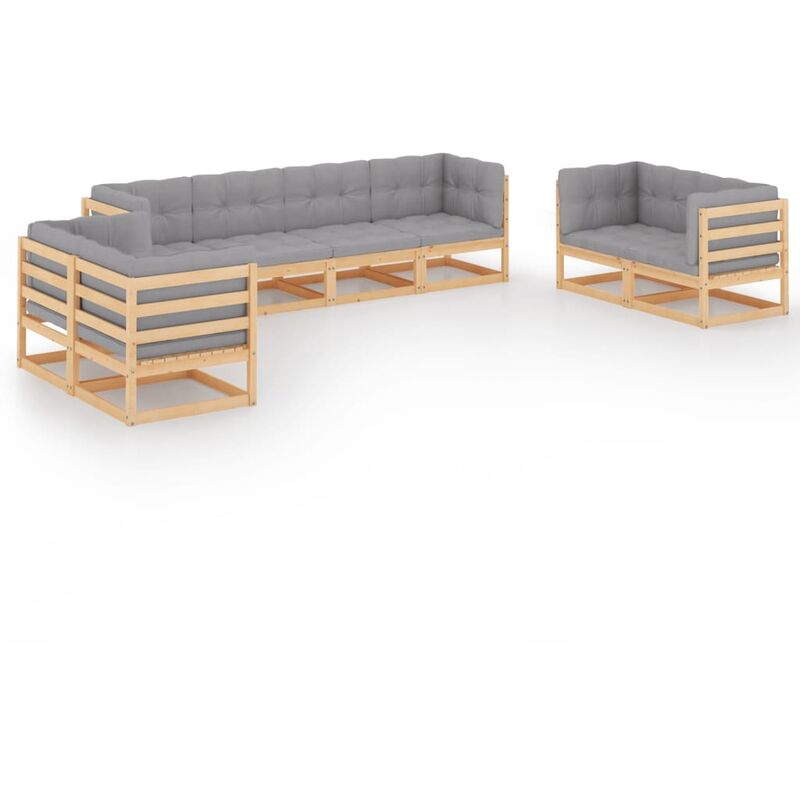

Juego de muebles de jardín 8 pzas y cojines madera pino maciza - Marrón - Vidaxl