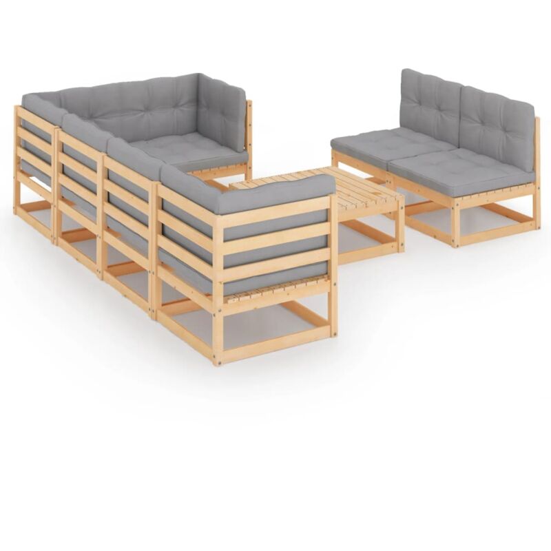 

Juego de muebles de jardín 8 pzas y cojines madera pino maciza - Marrón - Vidaxl