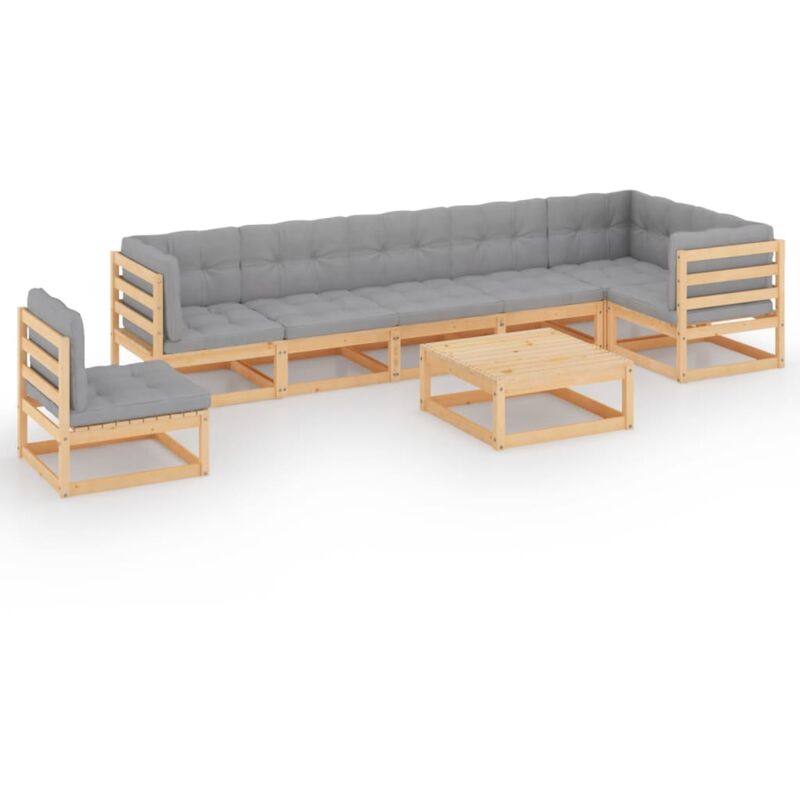 

vidaXL Juego de muebles de jardín 8 pzas y cojines madera pino maciza - Marrón
