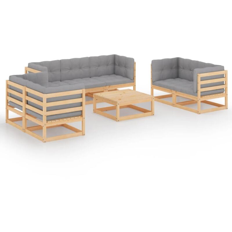 

Juego de muebles de jardín 8 pzas y cojines madera pino maciza - Marrón - Vidaxl