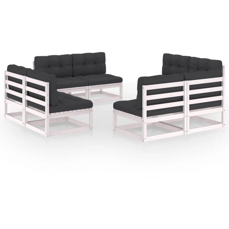 

vidaXL Juego de muebles de jardín 8 pzas y cojines madera pino maciza - Blanco
