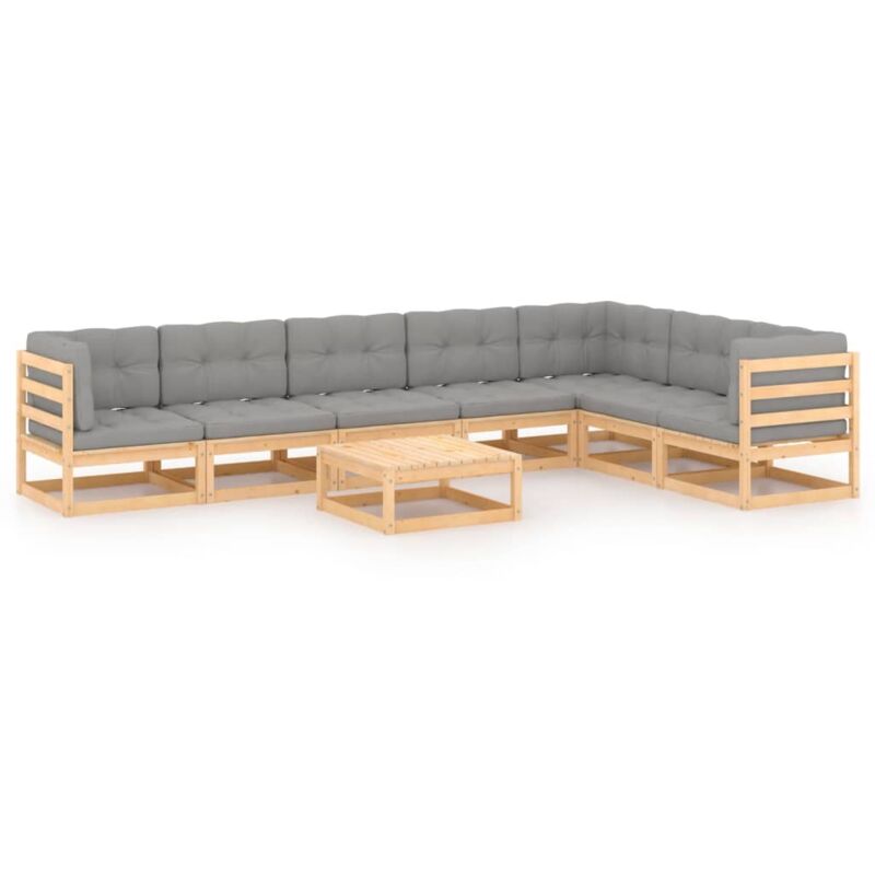 

Juego de muebles de jardín 8 pzas y cojines madera pino maciza - Marrón - Vidaxl