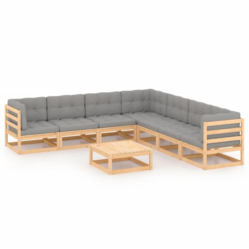 

Juego de muebles de jardín 8 pzas y cojines madera pino maciza - Marrón - Vidaxl