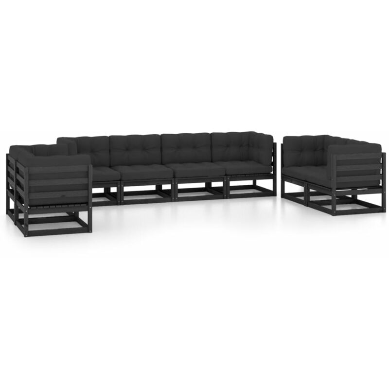 

Vidaxl - Juego de muebles de jardín 8 pzas y cojines madera pino maciza - Negro