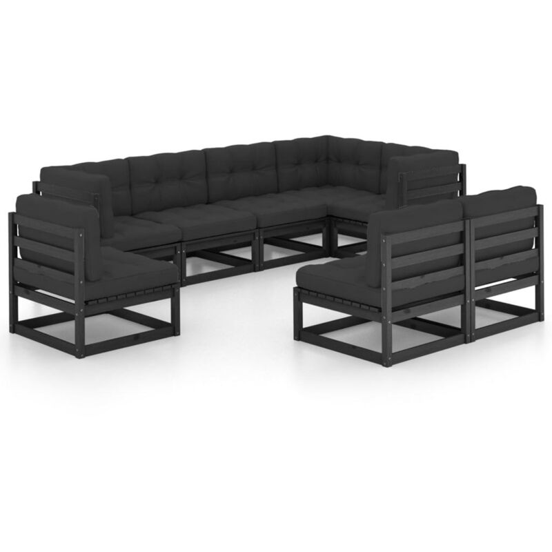 

Vidaxl - Juego de muebles de jardín 8 pzas y cojines madera pino maciza - Negro