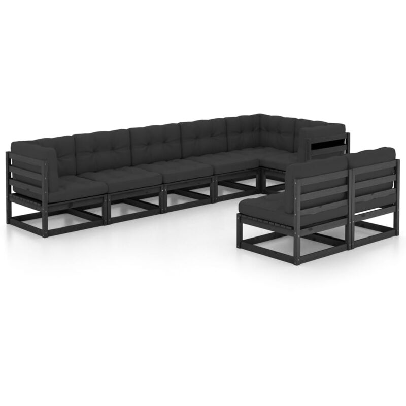 

Vidaxl - Juego de muebles de jardín 8 pzas y cojines madera pino maciza - Negro