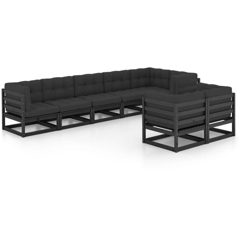 

Vidaxl - Juego de muebles de jardín 8 pzas y cojines madera pino maciza - Negro