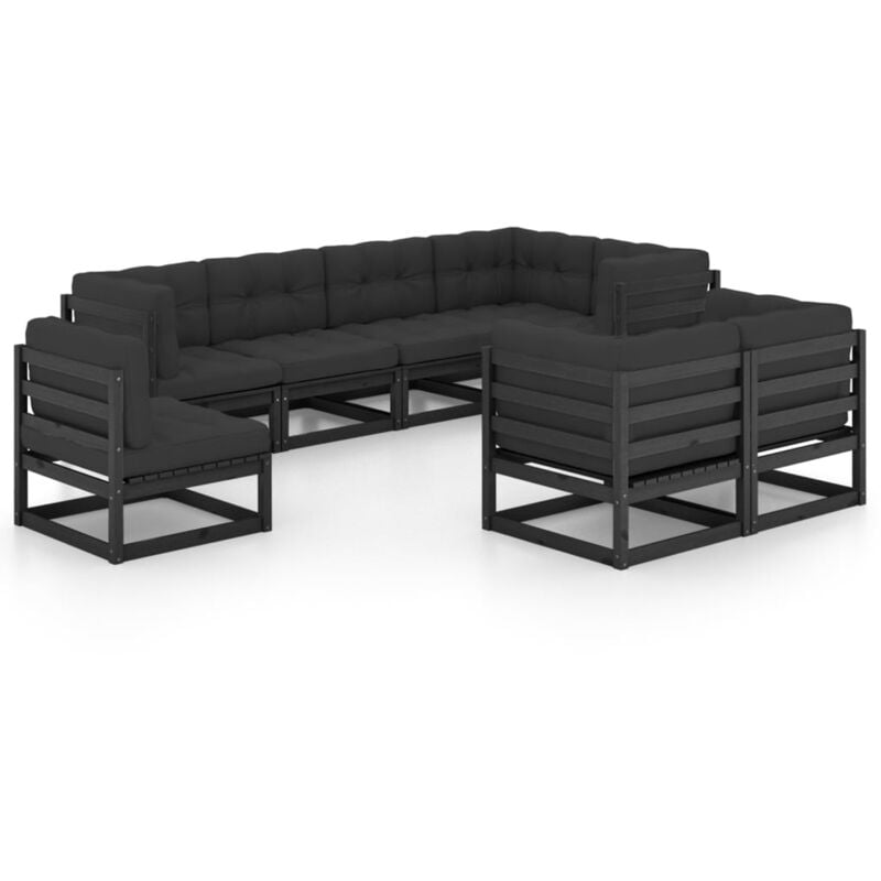 

Vidaxl - Juego de muebles de jardín 8 pzas y cojines madera pino maciza - Negro