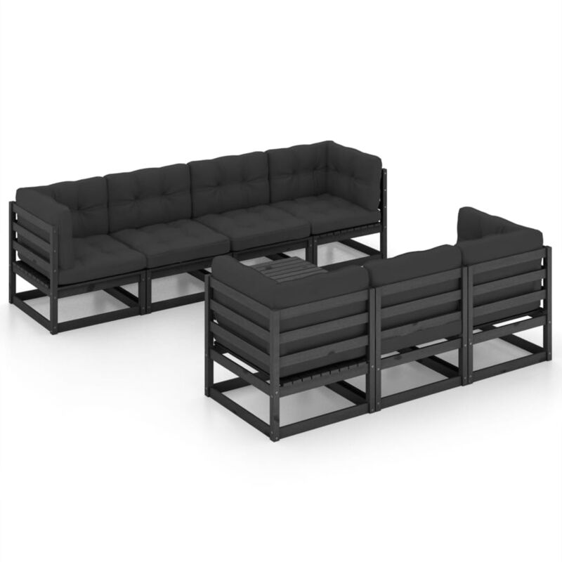

Juego de muebles de jardín 8 pzas y cojines madera pino maciza - Negro - Vidaxl