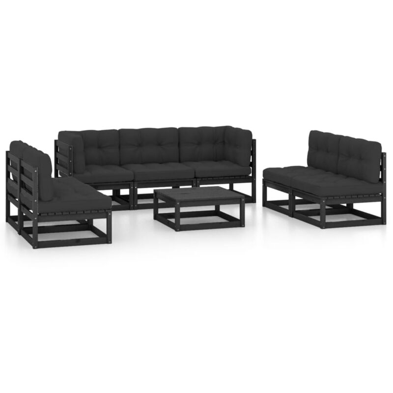 

Juego de muebles de jardín 8 pzas y cojines madera pino maciza - Negro - Vidaxl