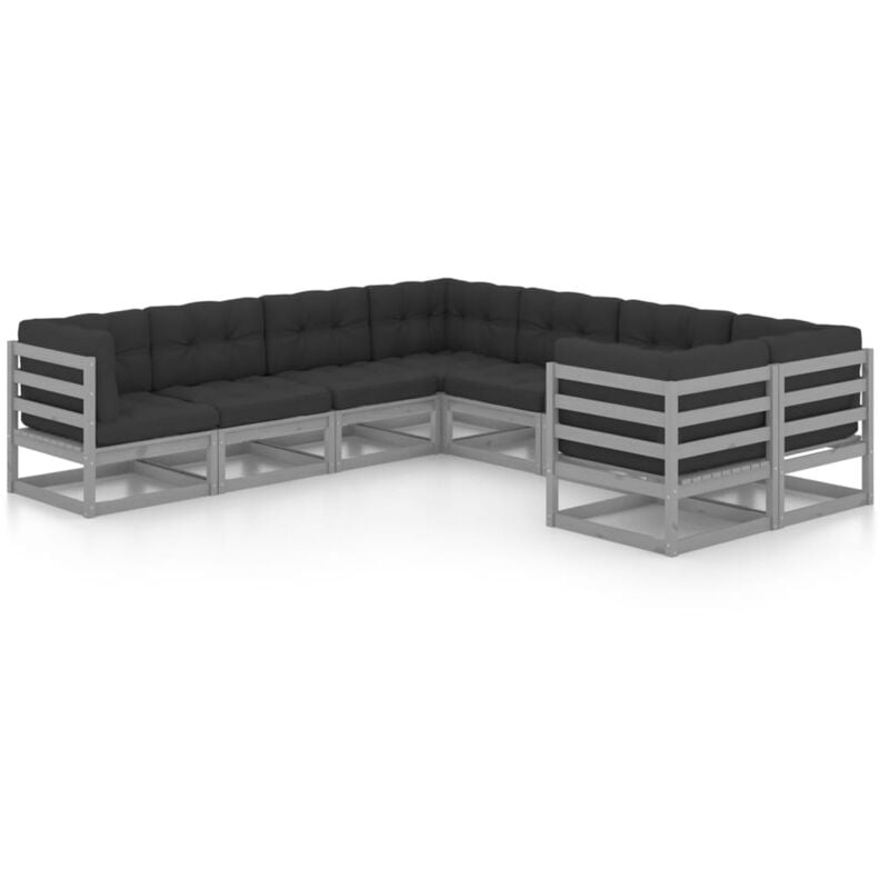 

vidaXL Juego de muebles de jardín 8 pzas y cojines madera pino maciza - Gris