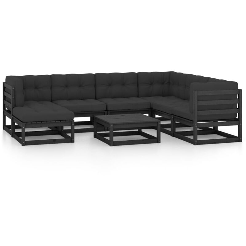

vidaXL Juego de muebles de jardín 8 pzas y cojines madera pino maciza - Negro