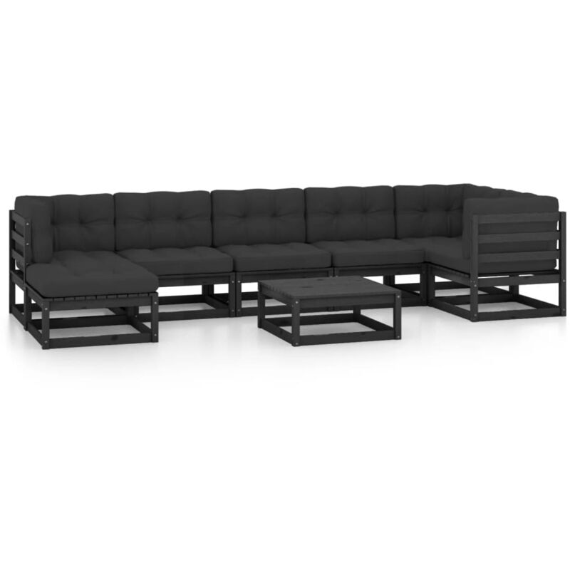 

Vidaxl - Juego de muebles de jardín 8 pzas y cojines madera pino maciza - Negro
