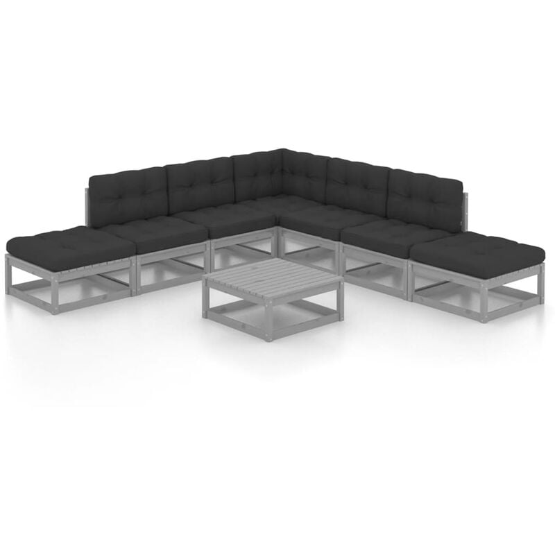 

vidaXL Juego de muebles de jardín 8 pzas y cojines madera pino maciza - Gris