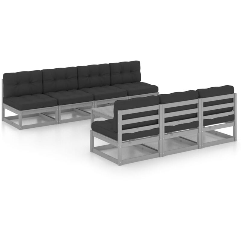

vidaXL Juego de muebles de jardín 8 pzas y cojines madera pino maciza - Gris