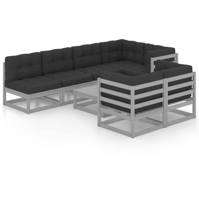 

vidaXL Juego de muebles de jardín 8 pzas y cojines madera pino maciza - Gris