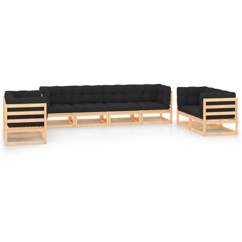 

Juego de muebles de jardín 8 pzas y cojines madera pino maciza - Marrón - Vidaxl