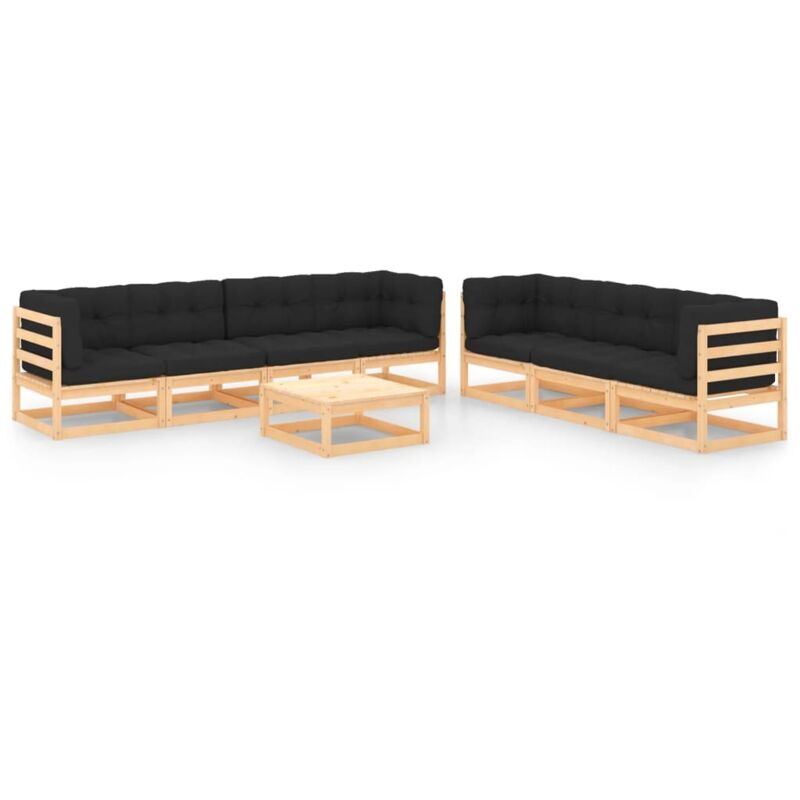 

vidaXL Juego de muebles de jardín 8 pzas y cojines madera pino maciza - Marrón