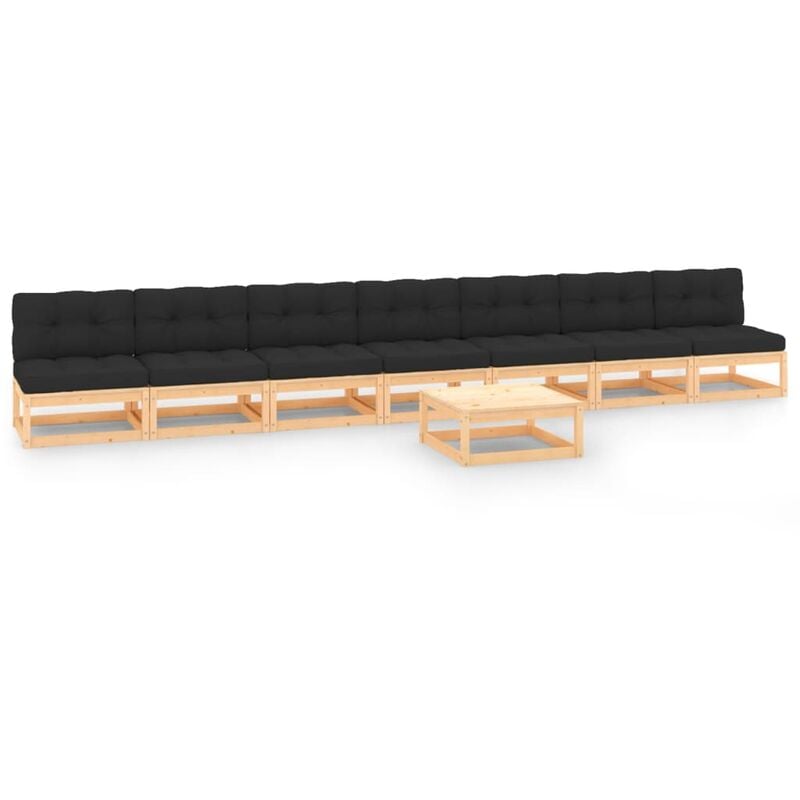 

vidaXL Juego de muebles de jardín 8 pzas y cojines madera pino maciza - Marrón
