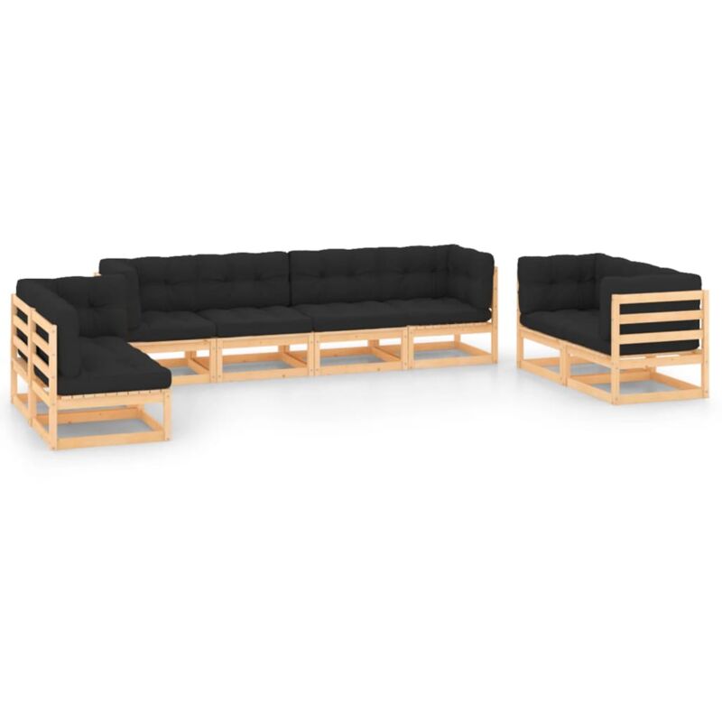 

vidaXL Juego de muebles de jardín 8 pzas y cojines madera pino maciza - Marrón