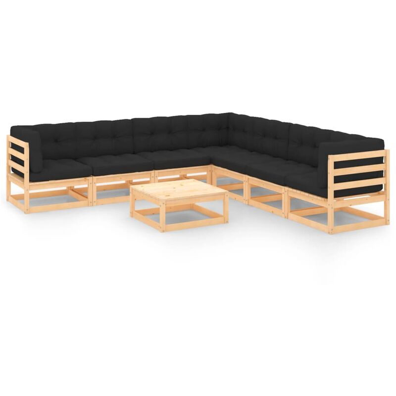 

vidaXL Juego de muebles de jardín 8 pzas y cojines madera pino maciza - Marrón