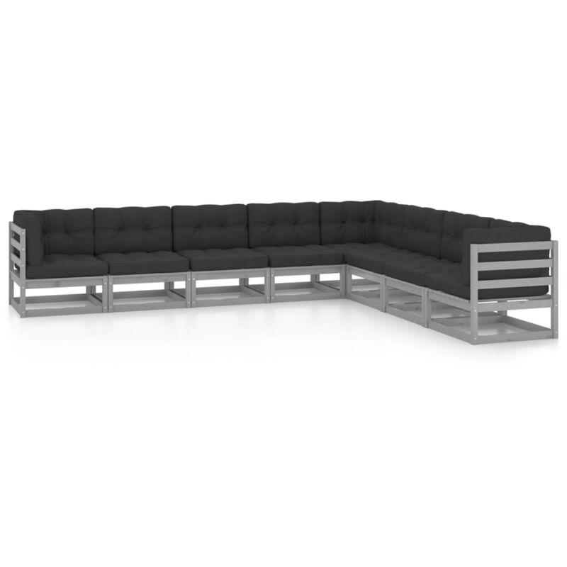 

vidaXL Juego de muebles de jardín 8 pzas y cojines madera pino maciza - Gris