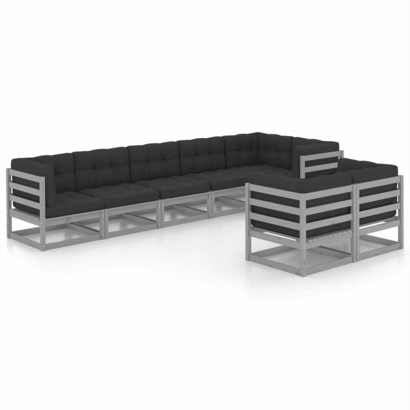 

vidaXL Juego de muebles de jardín 8 pzas y cojines madera pino maciza - Gris