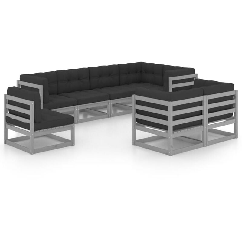 

Juego de muebles de jardín 8 pzas y cojines madera pino maciza - Gris - Vidaxl