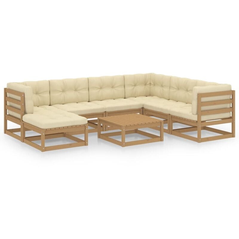 

vidaXL Juego de muebles de jardín 8 pzas y cojines madera pino maciza - Marrón