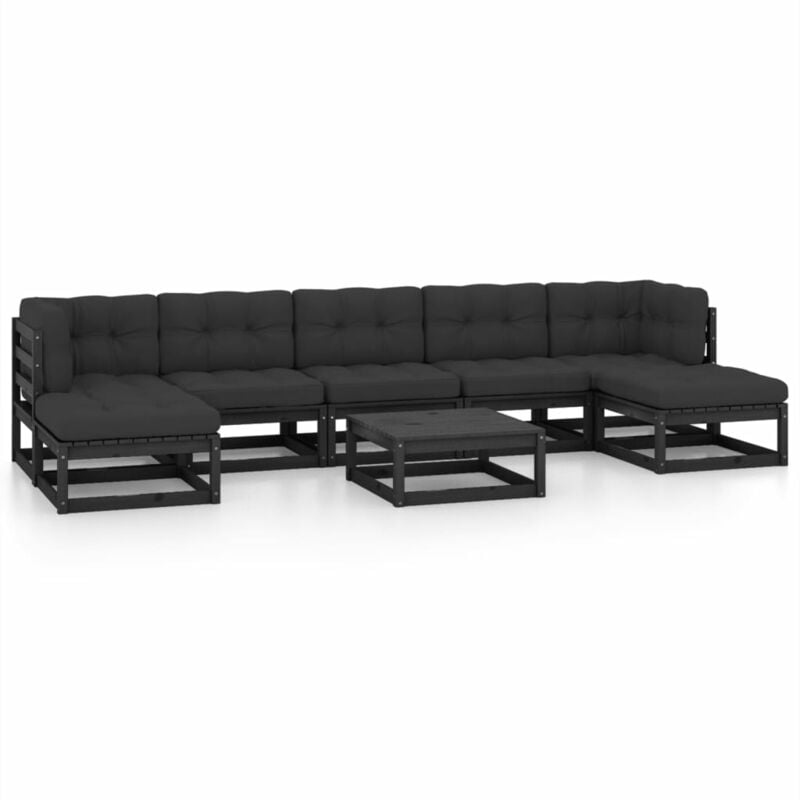 

Juego de muebles de jardín 8 pzas y cojines negro madera pino - Negro - Vidaxl