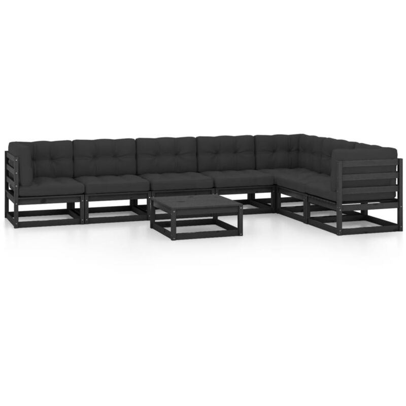 

Juego de muebles de jardín 8 pzas y cojines negro madera pino - Negro - Vidaxl