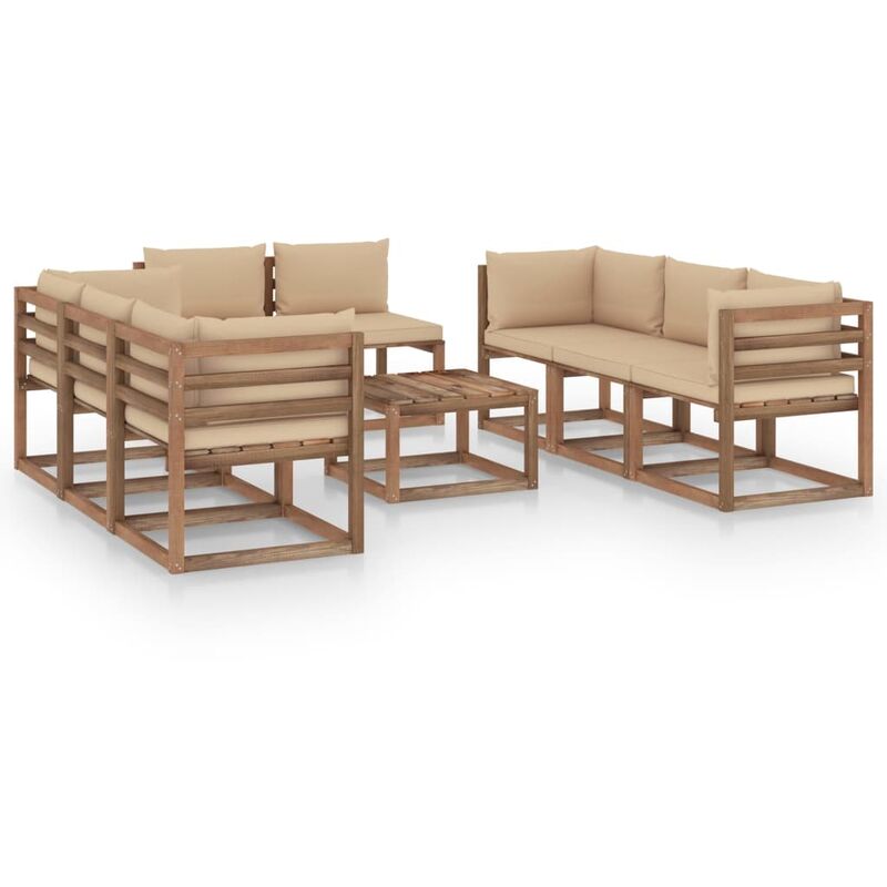 

vidaXL Juego de muebles de jardín 9 piezas con cojines beige - Marrón