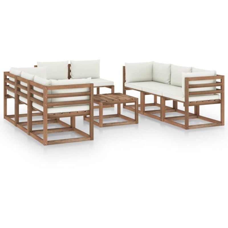 

vidaXL Juego de muebles de jardín 9 piezas con cojines crema - Marrón