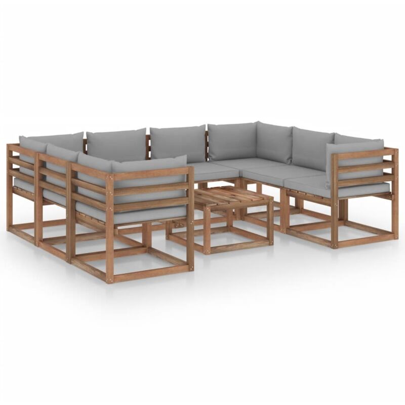 

vidaXL Juego de muebles de jardín 9 piezas con cojines gris - Marrón
