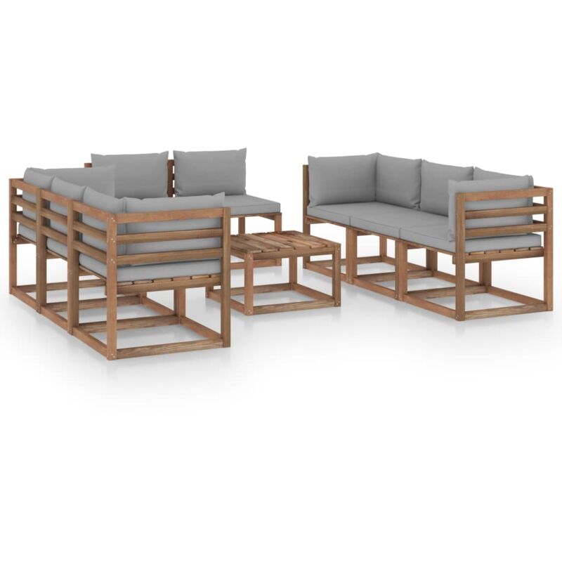 

vidaXL Juego de muebles de jardín 9 piezas con cojines gris - Marrón