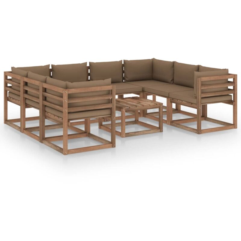 

vidaXL Juego de muebles de jardín 9 piezas con cojines gris taupe - Marrón