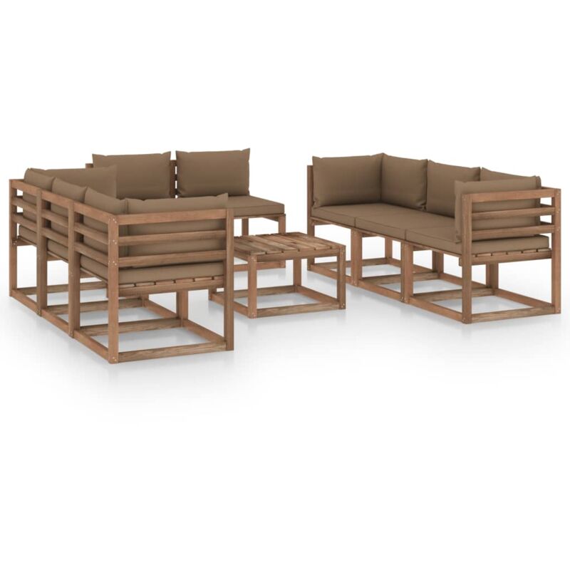 

vidaXL Juego de muebles de jardín 9 piezas con cojines gris taupe - Marrón